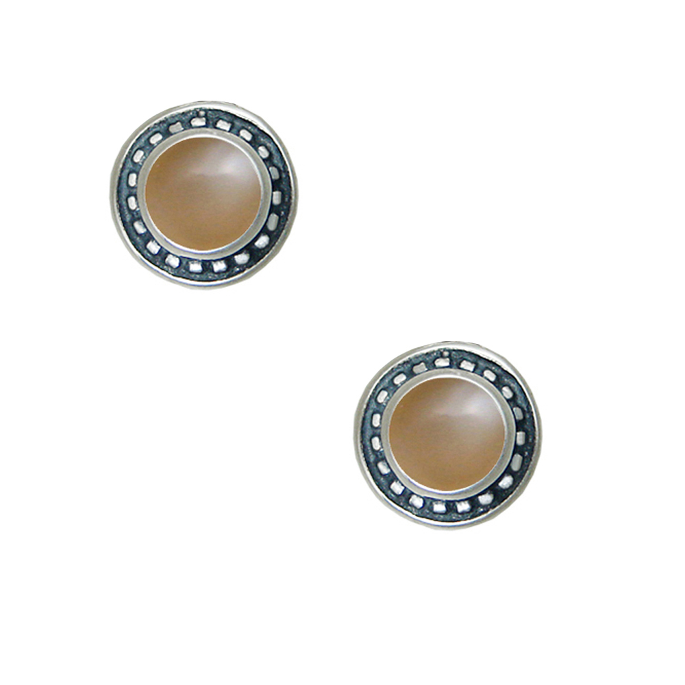 Sterling Silver Petite Peach Moonstone Post Stud Earrings